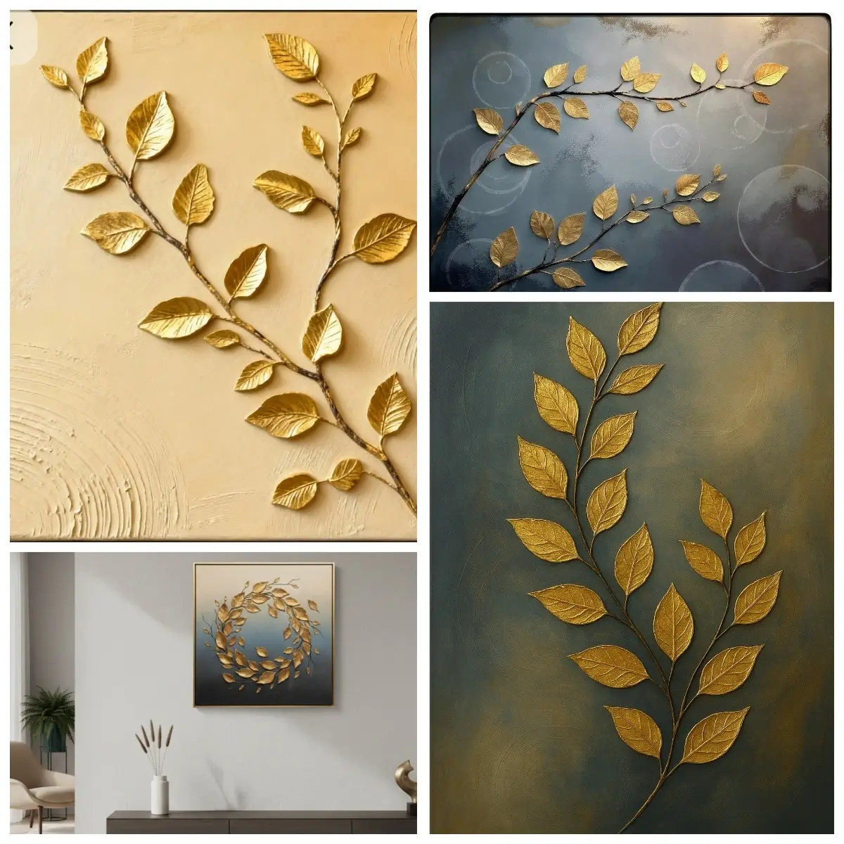 Картина на шелке - осенние листья под дождем